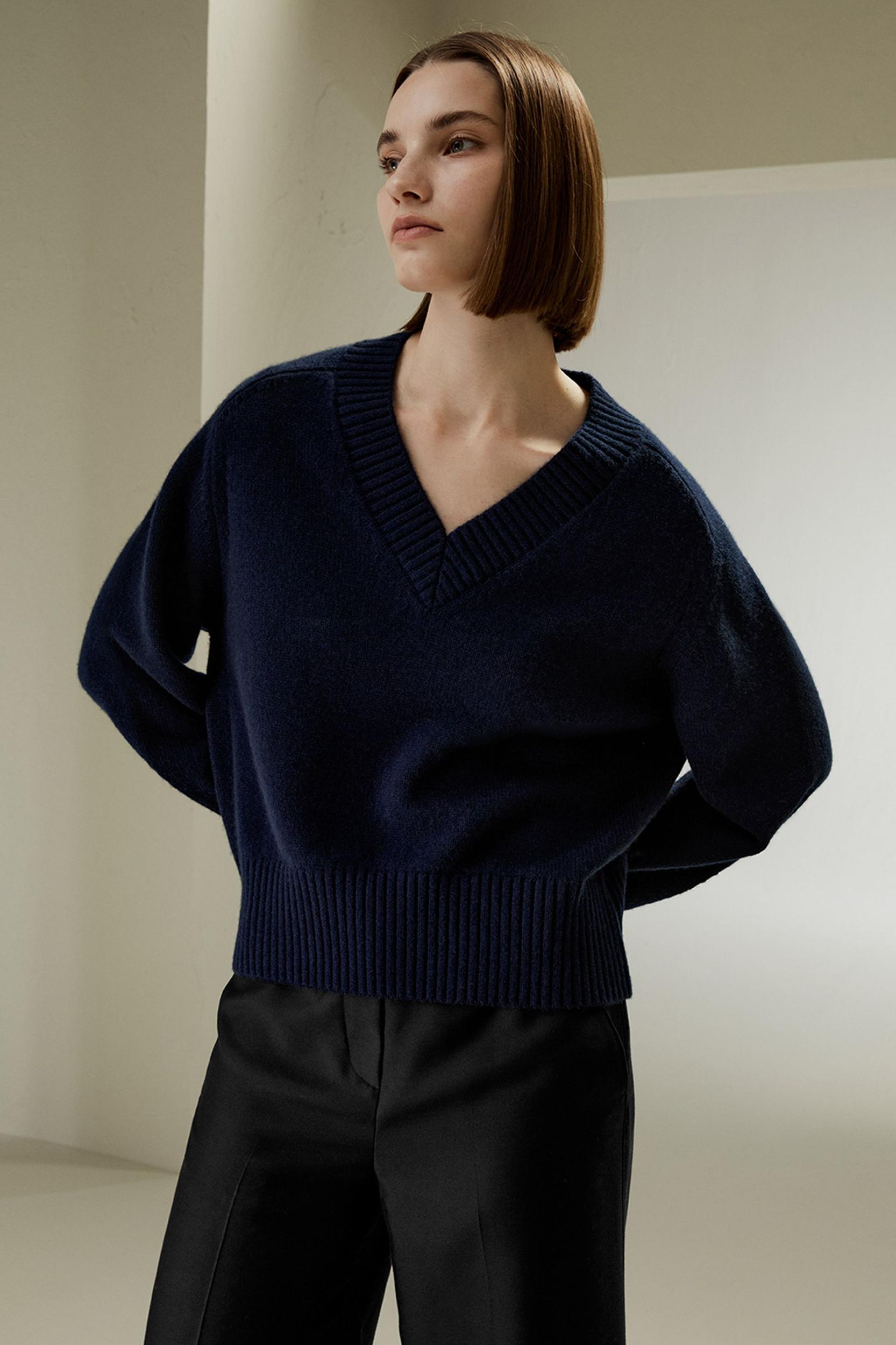 V-Neck Relaxed Fit Wool Cashmere Blend Sweater Product Image