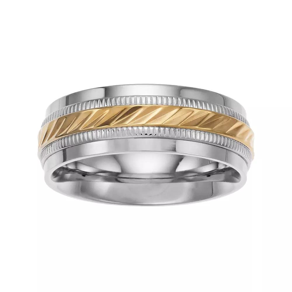 Two Tone Stainless Steel Wave Wedding Band - Men, Men's, Size: 10.50 Product Image