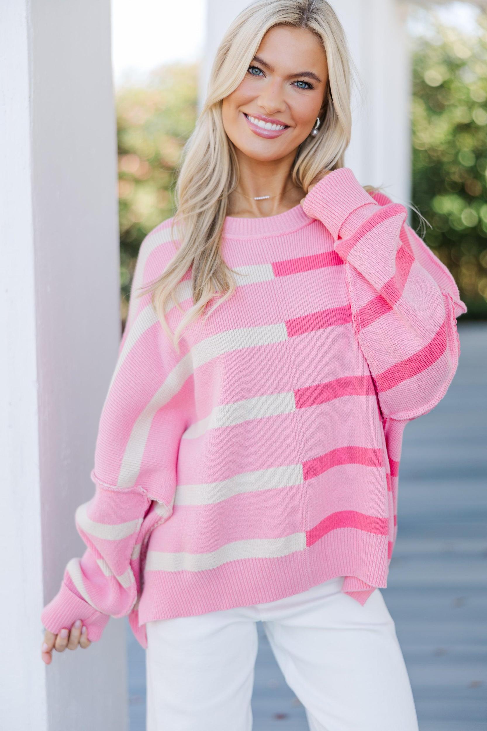 Give You Joy Pink Striped Sweater Female Product Image