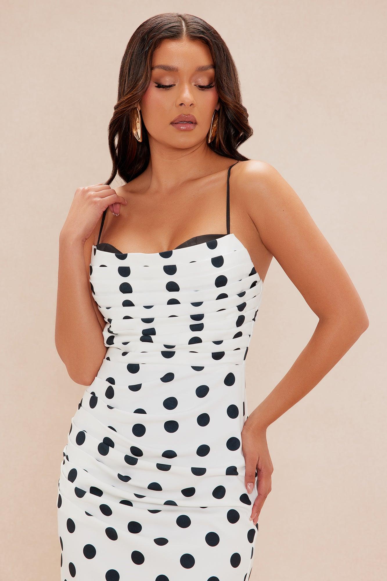 Alina Polka Dot Midi Dress - White/Black Product Image
