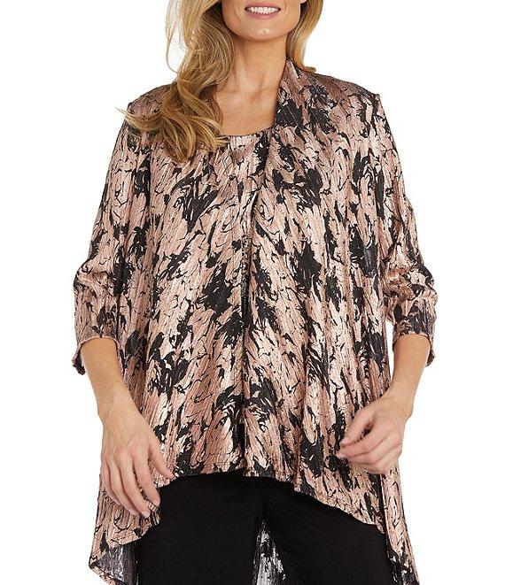 R & M Richards Petite Size 3/4 Sleeve Round Neck 3-Piece Pant Set Product Image