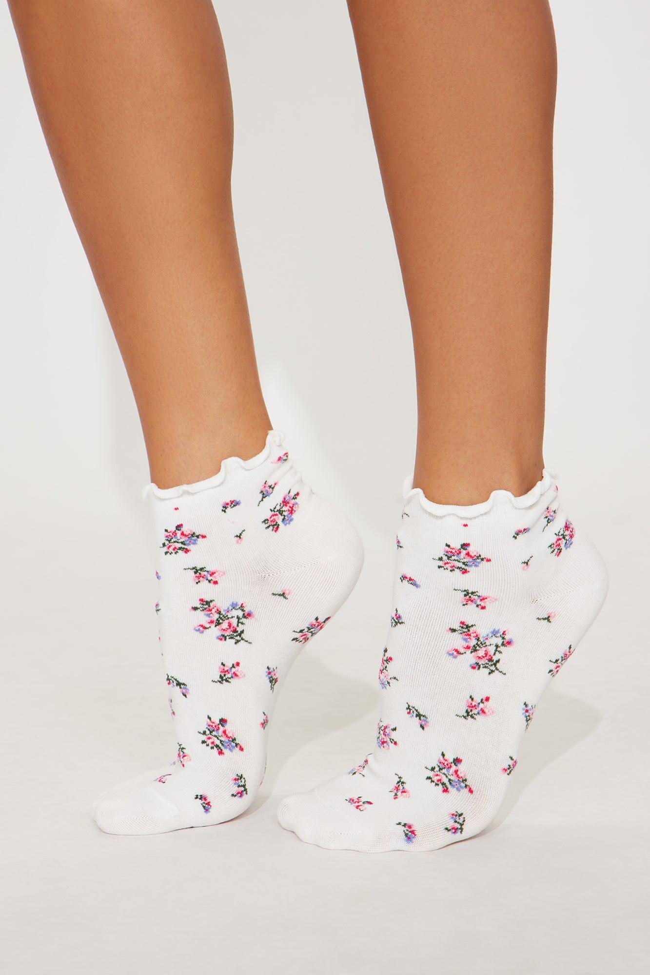 Full Bloom Floral 2 Pack Socks - White/Pink Female Product Image