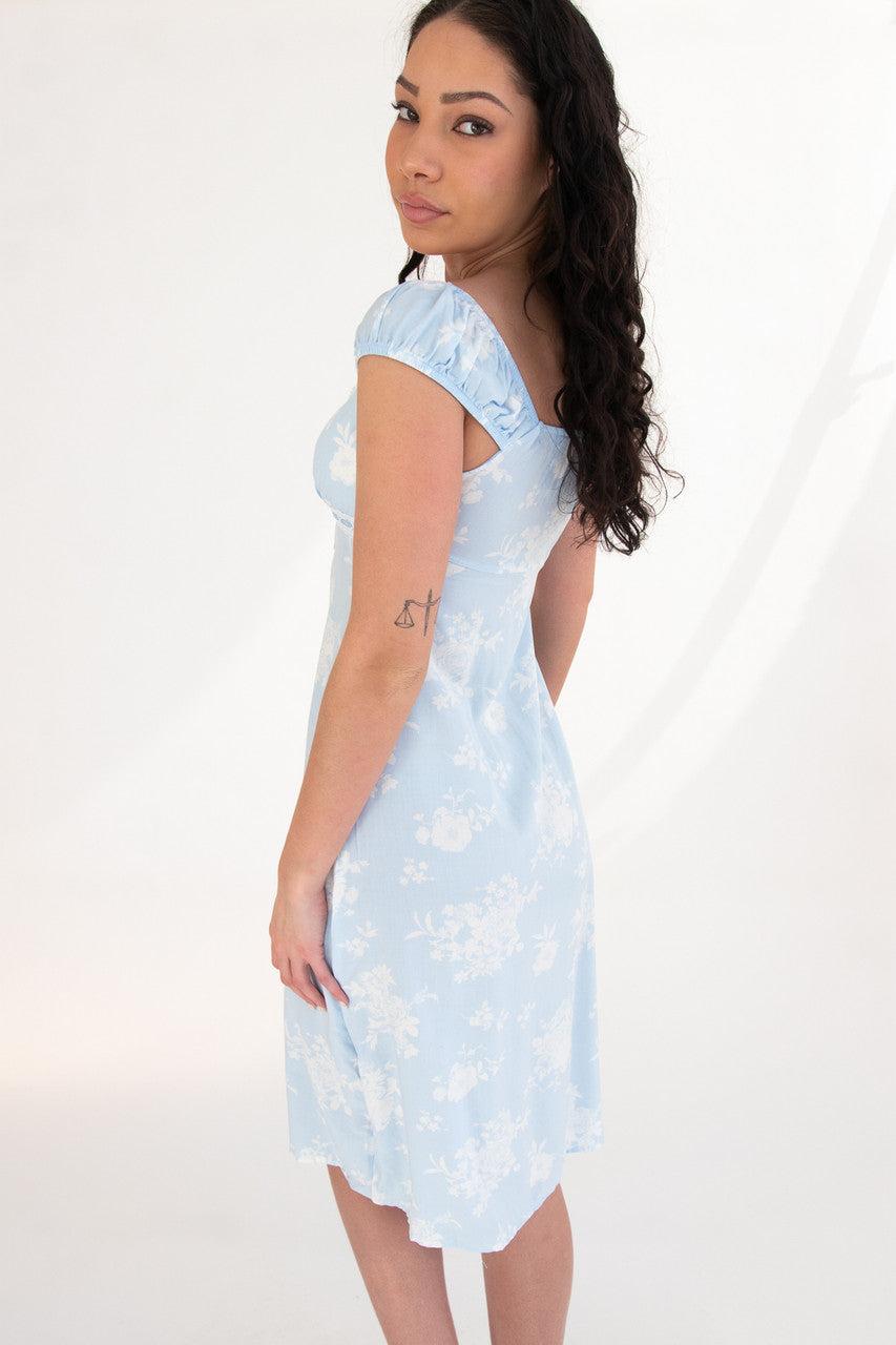 Puff Sleeve Lace Trim Floral Maxi Dress Product Image