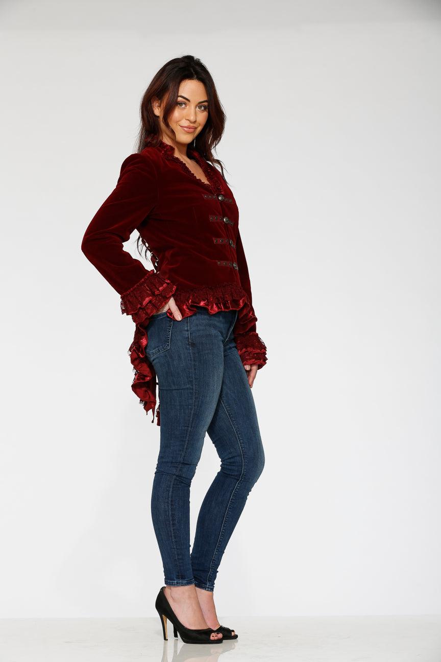 Burgundy Gloria Velvet Tailed Jacket Product Image