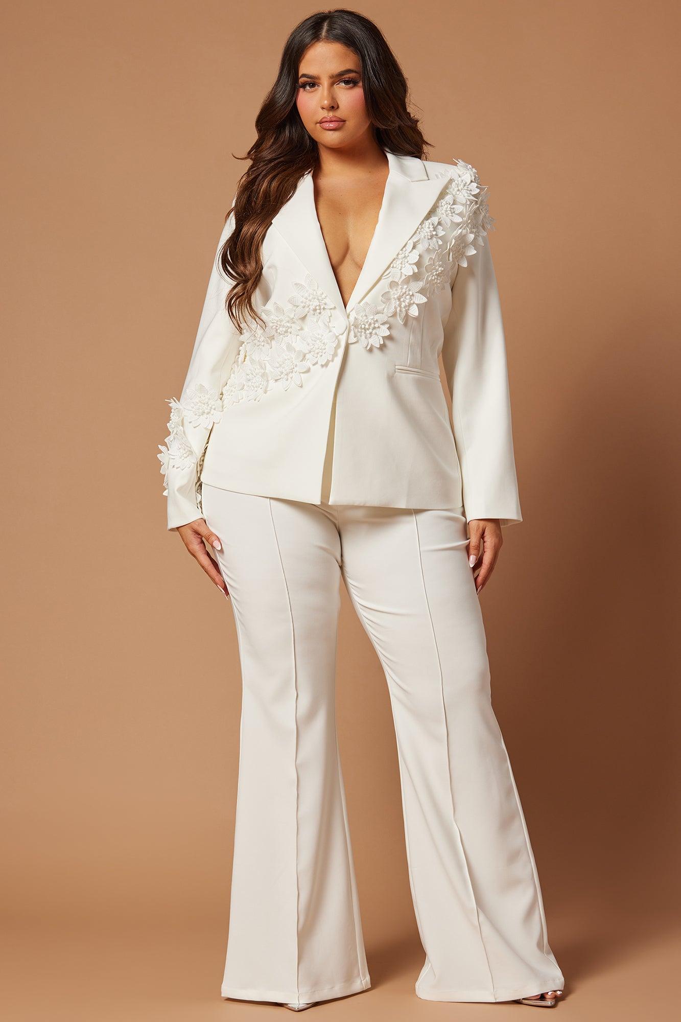 Claudette Floral Embroidered Suit Set - White Product Image