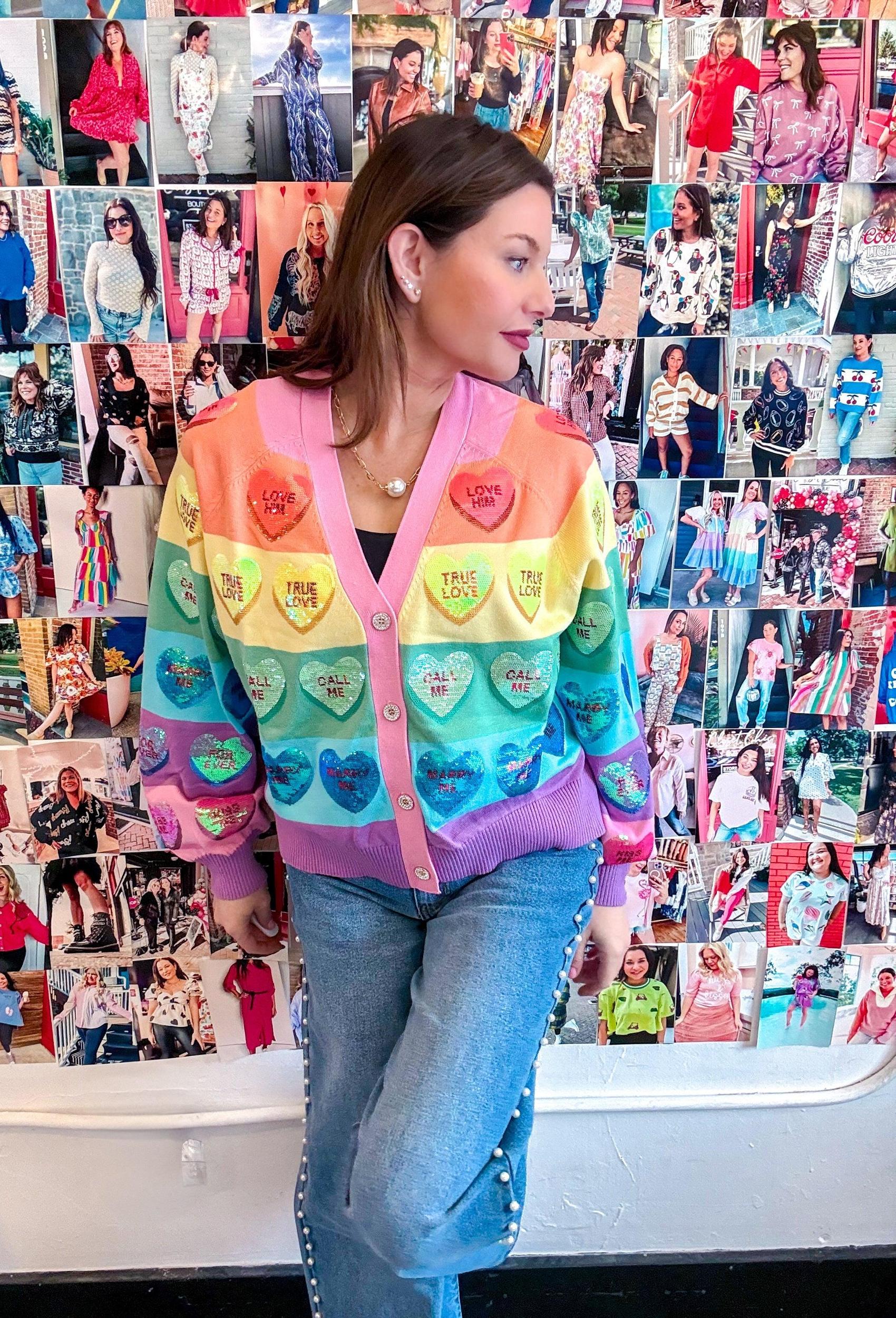 Conversation Heart Rainbow Striped Cardigan Product Image