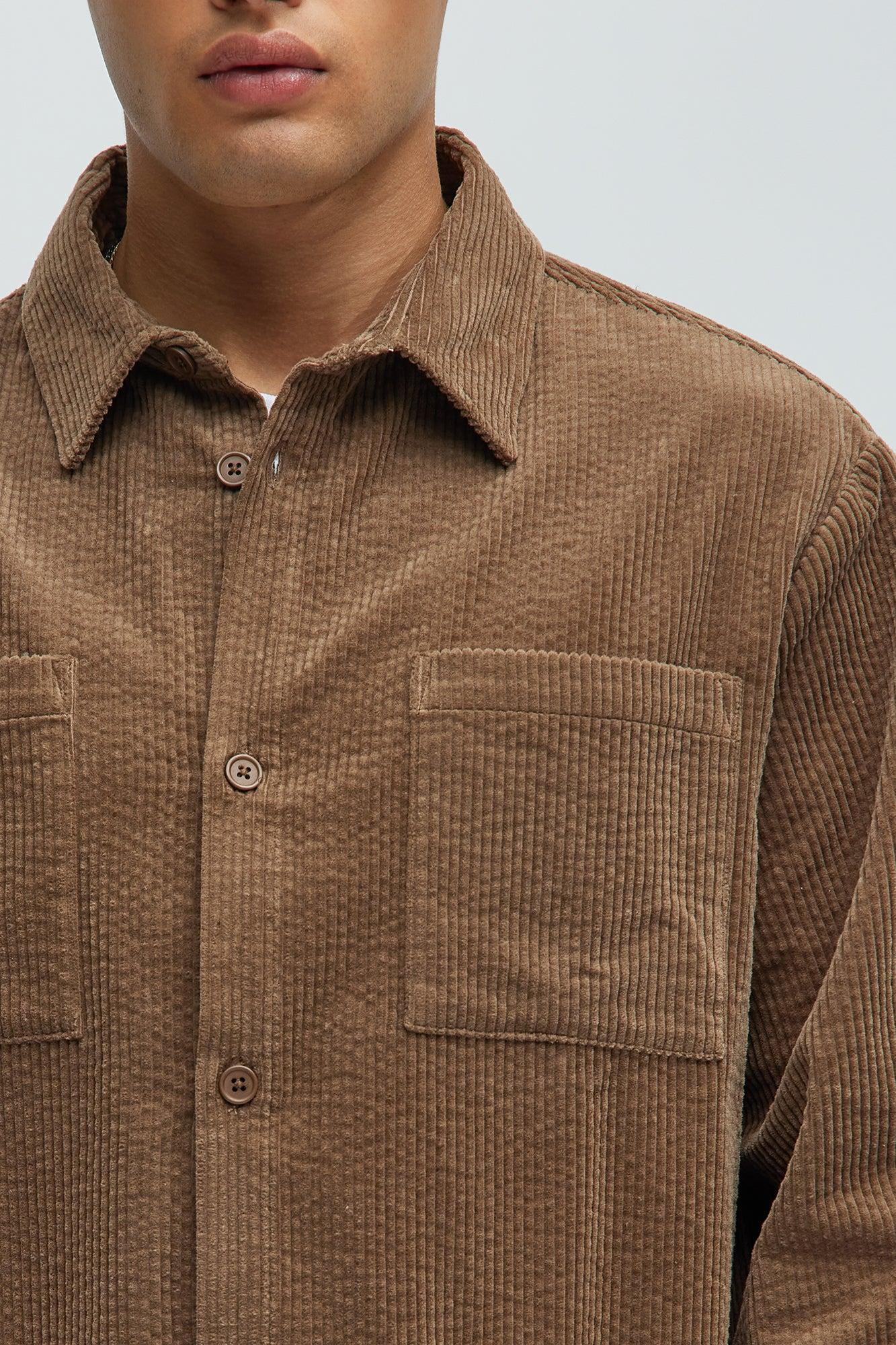 Corduroy Pocket Button Up Shirt - Brown Product Image