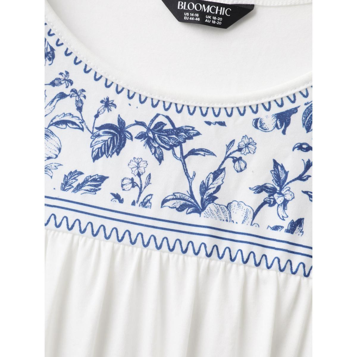 Plus Size Floral Flowy Knit Solid T-Shirt WhiteSmoke Women Leisure Round Neck Casual T-shirts BloomChic 26/4X Product Image