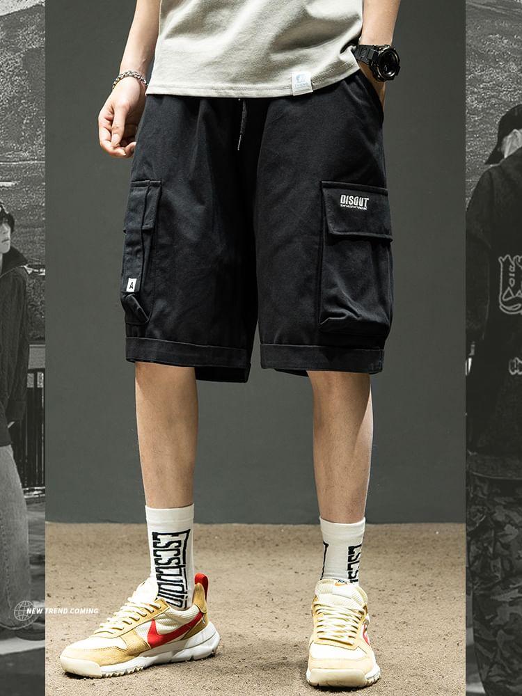 Mid Rise Letter Embroidered Cargo Shorts Product Image