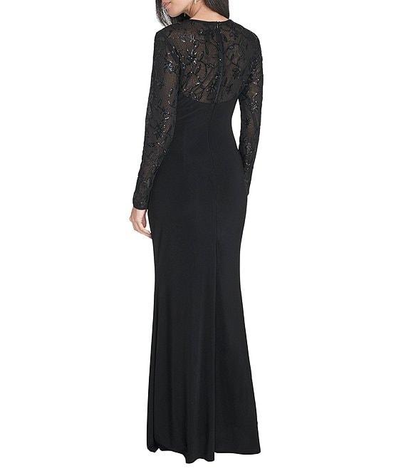 Jessica Howard Mesh Sequin Long Sleeve Gown Product Image