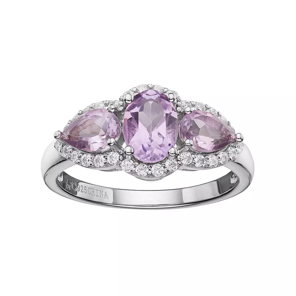 Gemminded Sterling Silver Amethyst & White Topaz 3-Stone Halo Ring, Women's, Size: 6, Purple Product Image