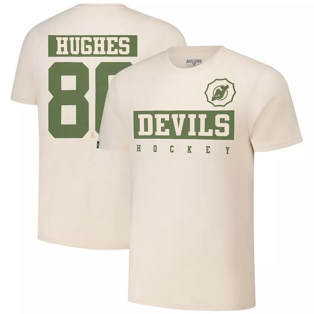 Men's Levelwear Jack Hughes Khaki New Jersey Devils 2024 NHL Military Appreciation Richmond Delta Player Name & Number T-Shirt,  Product Image