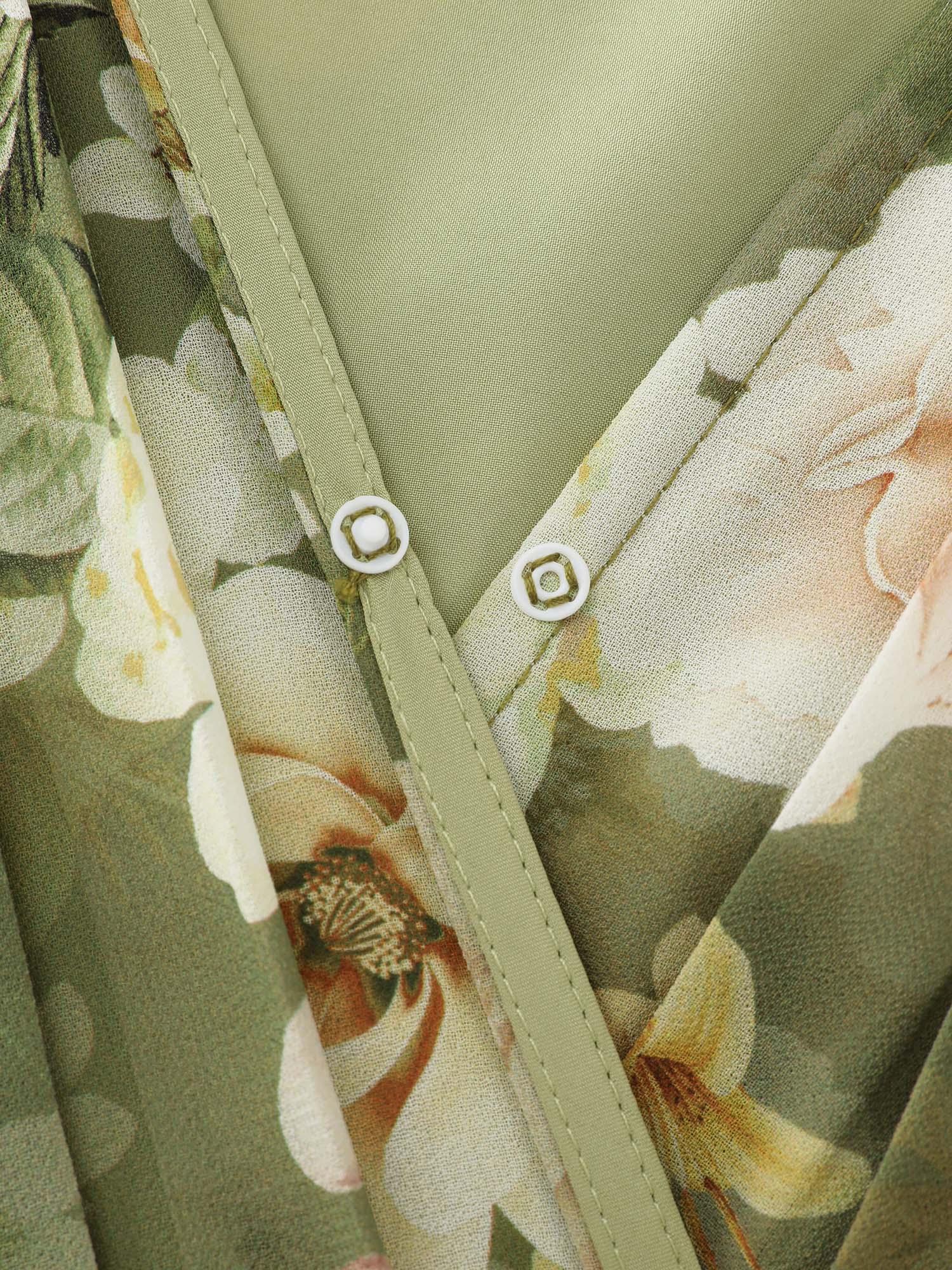 Large Floral Print Waist-Tie Tiered Maxi Dress Female Product Image