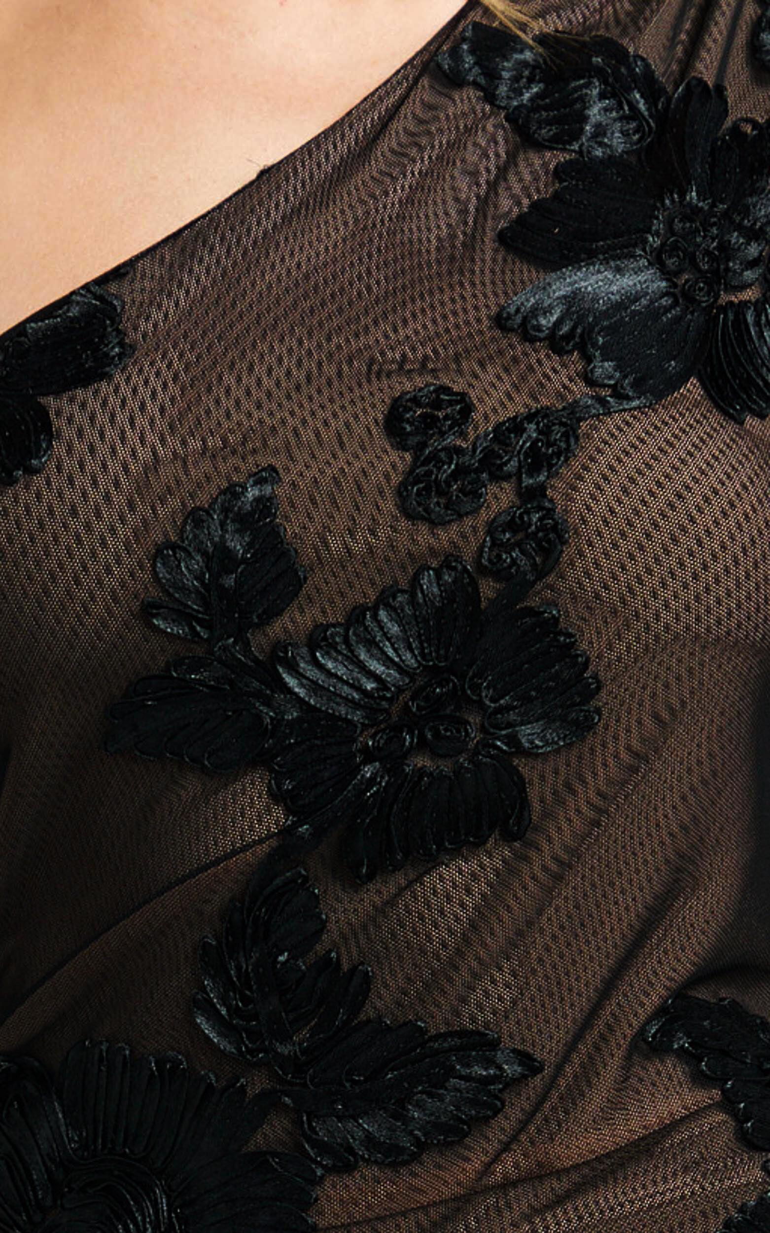 Shelby Maxi Dress - One Shoulder Rosette Fitted Applique Dress in Black Product Image