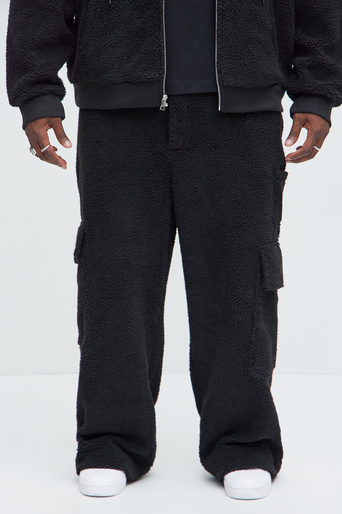 Axel Polar Fleece Baggy Cargo Pants - Black Product Image
