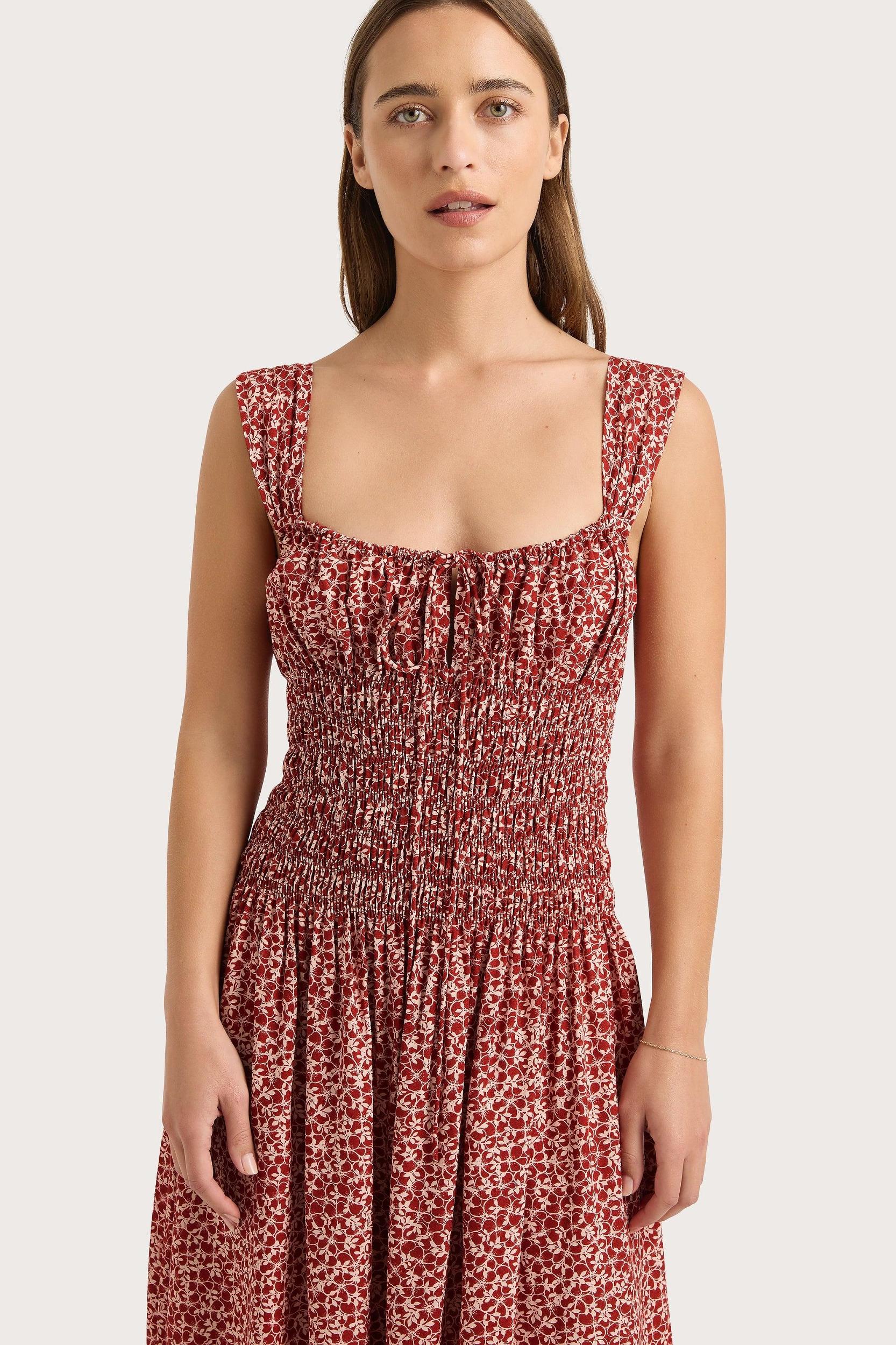 Yerres Midi Dress Peony Stamp Garnet - Final Sale Product Image