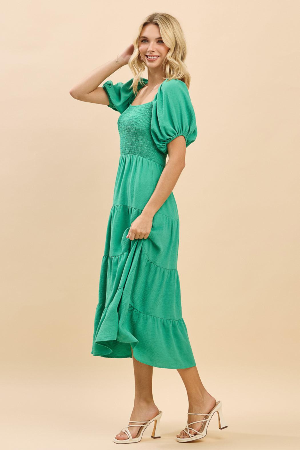 Willow Smocked Puff Sleeve Tiered Midi Dress Product Image