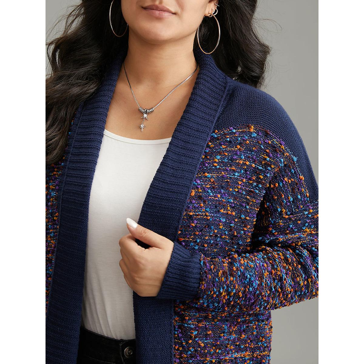 Plus Size Colour Heather Patchwork Loose Cardigan Multicolor Women Casual Loose Long Sleeve Dailywear Cardigans BloomChic 22-24/3X Product Image