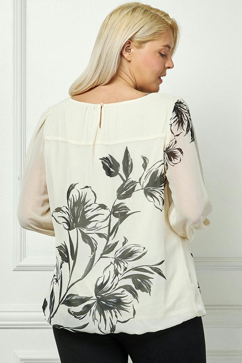 Long Sleeve Placement Print Bubble Blouse - Plus Product Image