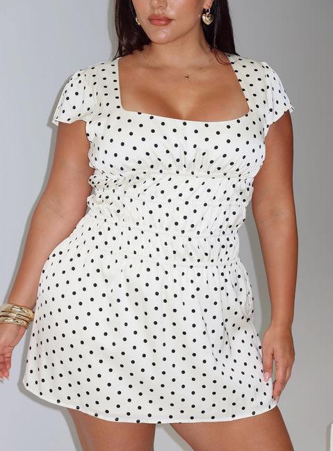 Evangelie Ruched Mini Dress White Polka Curve Product Image