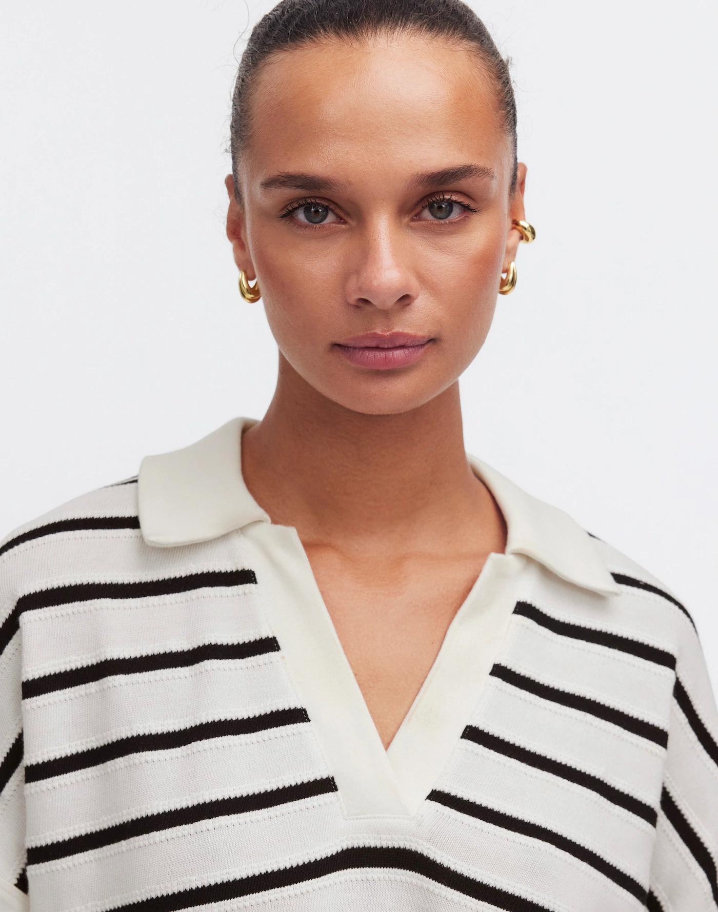 Relaxed V-Neck Polo Shirt in Stripe Product Image