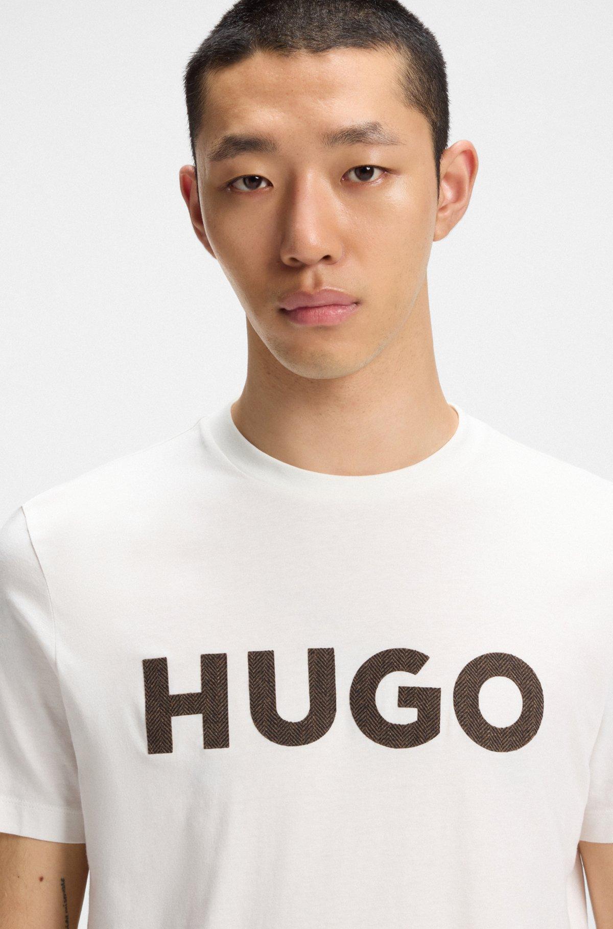 HUGO - Cotton-jersey T-shirt with herringbone logo - White Product Image