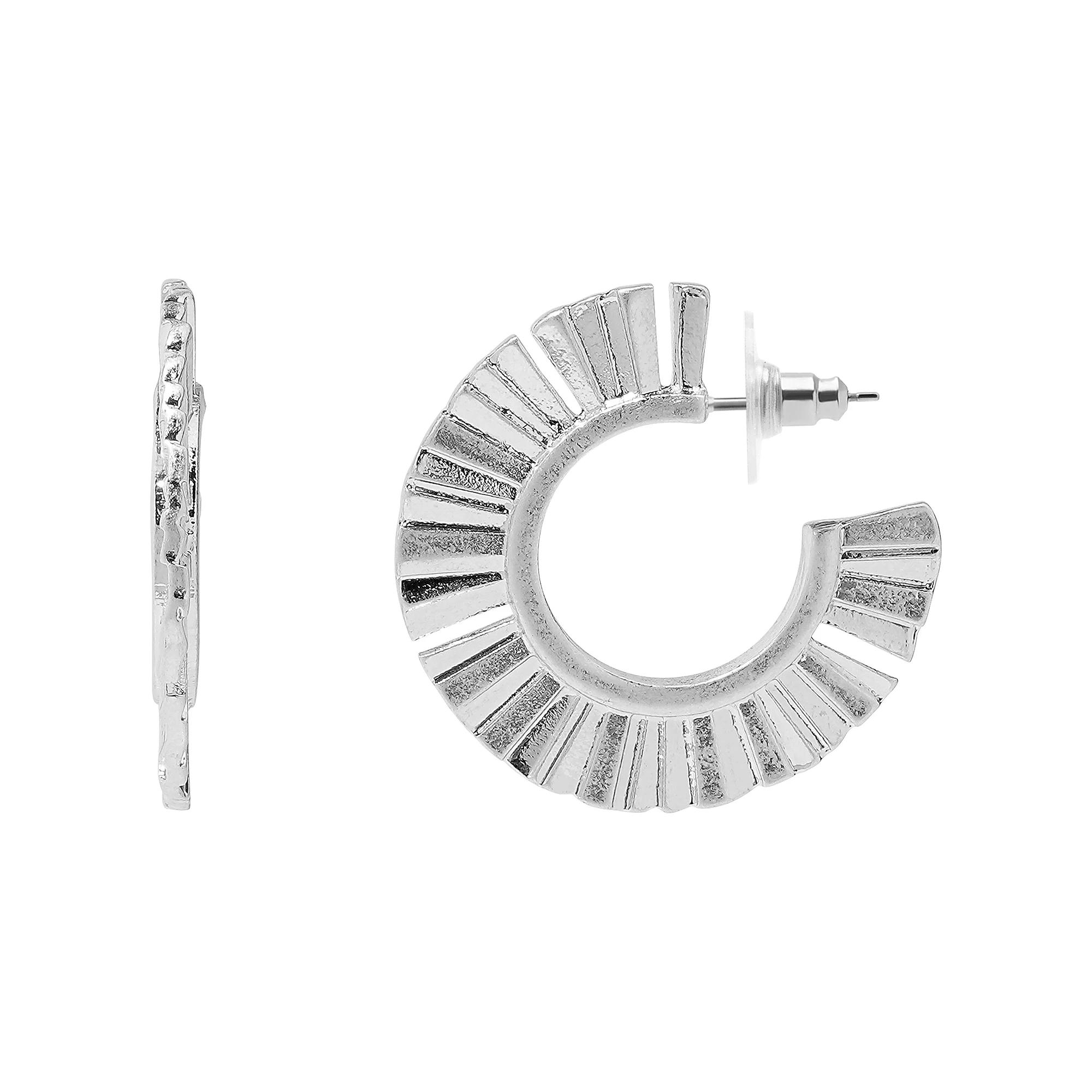 Sonoma Goods For Life® Silver Tone Starburst C-Hoop Earrings, Women's, None Product Image