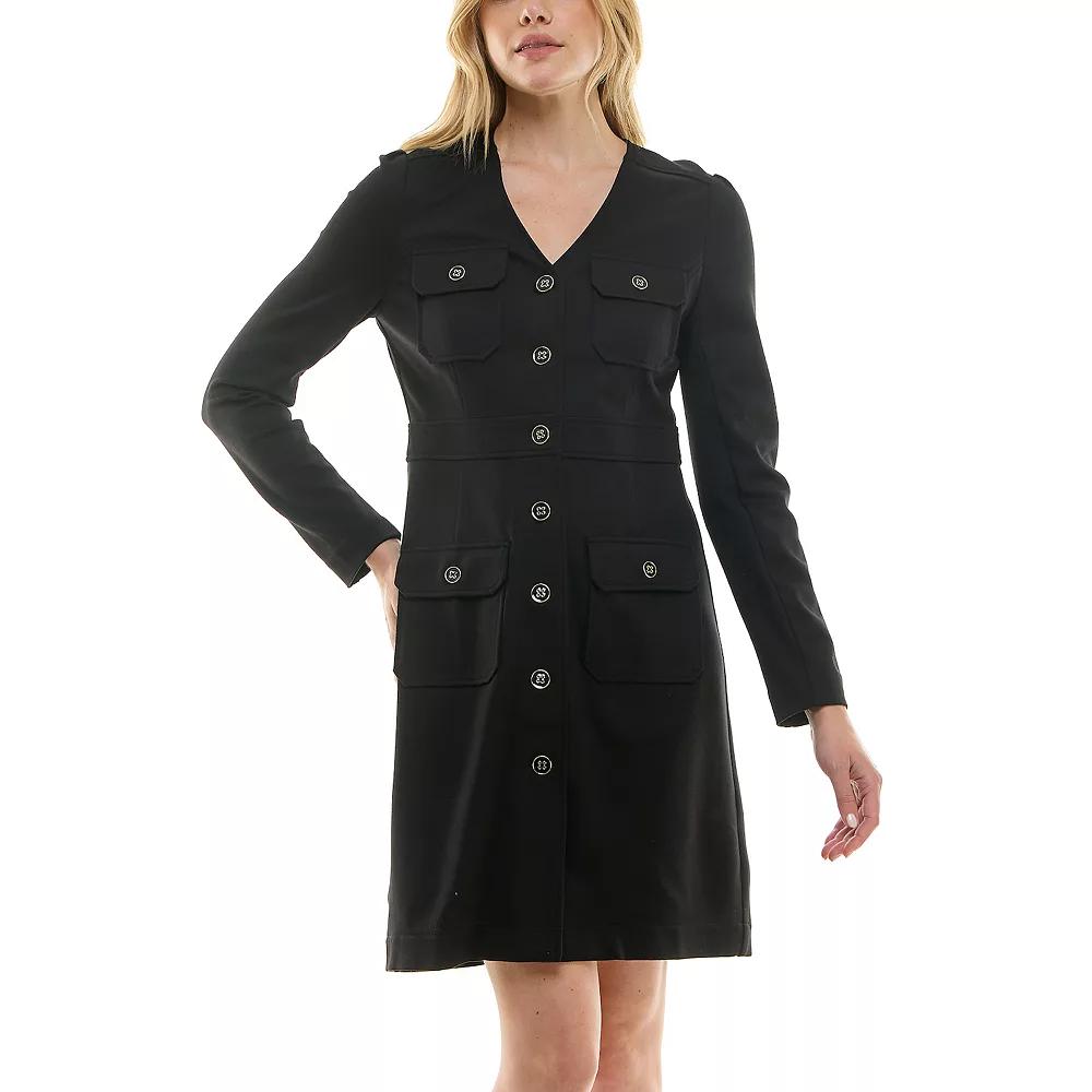 Women's Nanette Lepore Long Sleeve Utility Ponte Shirtdress,  Product Image