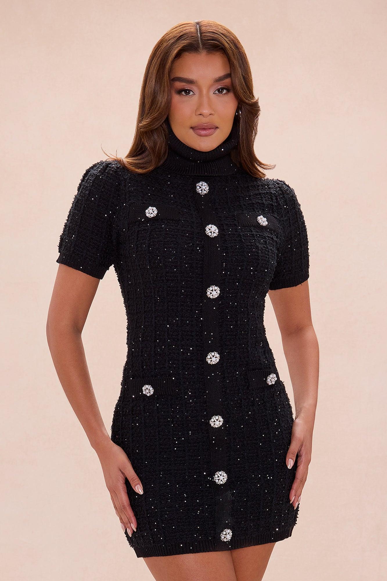 As If Embellished Tweed Mini Dress - Black Female Product Image