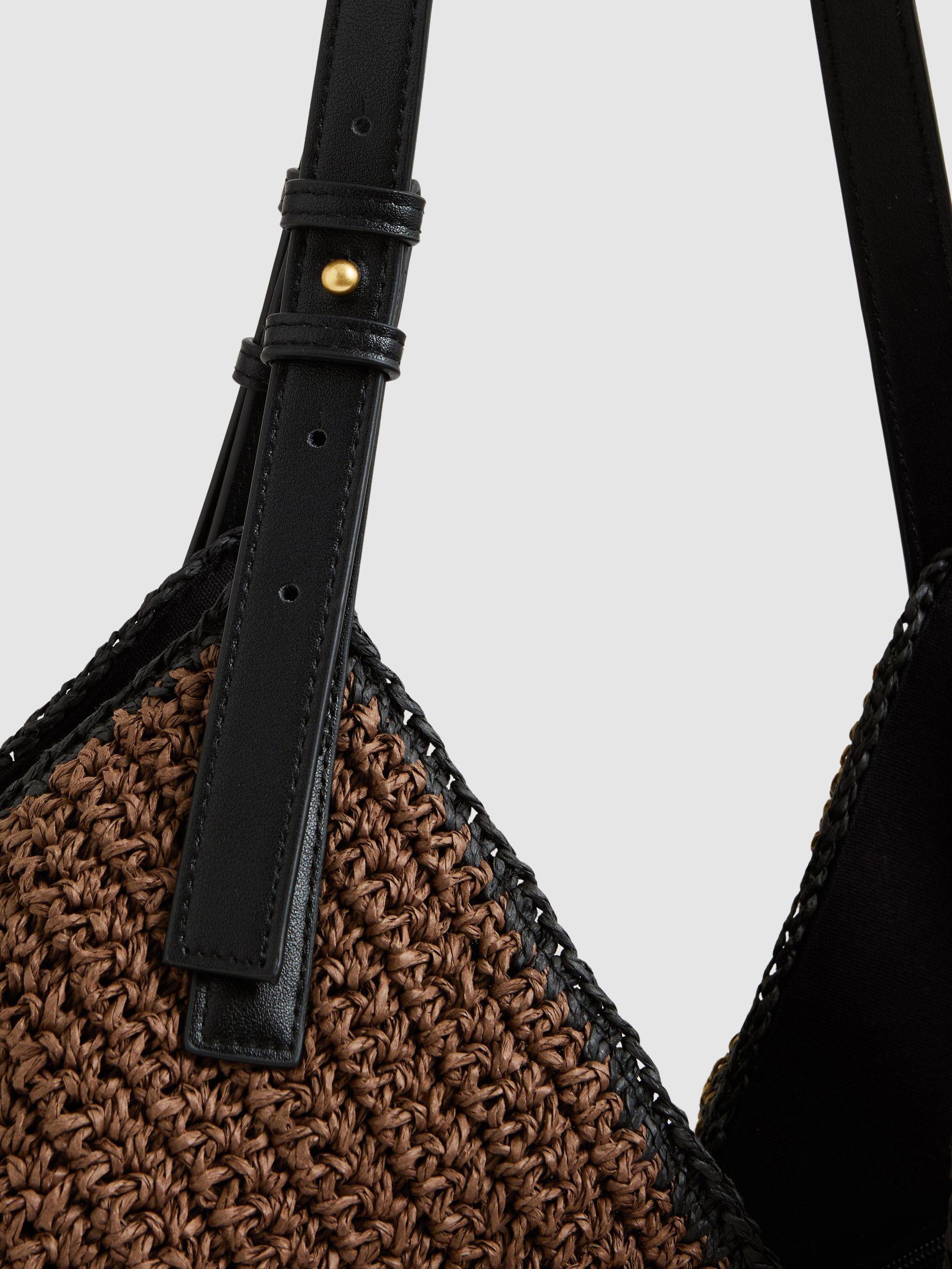 Raffia Colour-Block Tote Bag in Tan Product Image