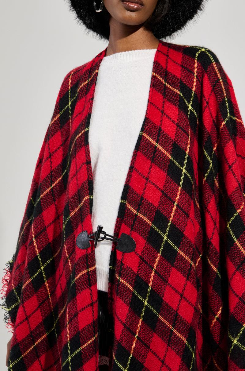 AURETA LONG PLAID PONCHO Product Image