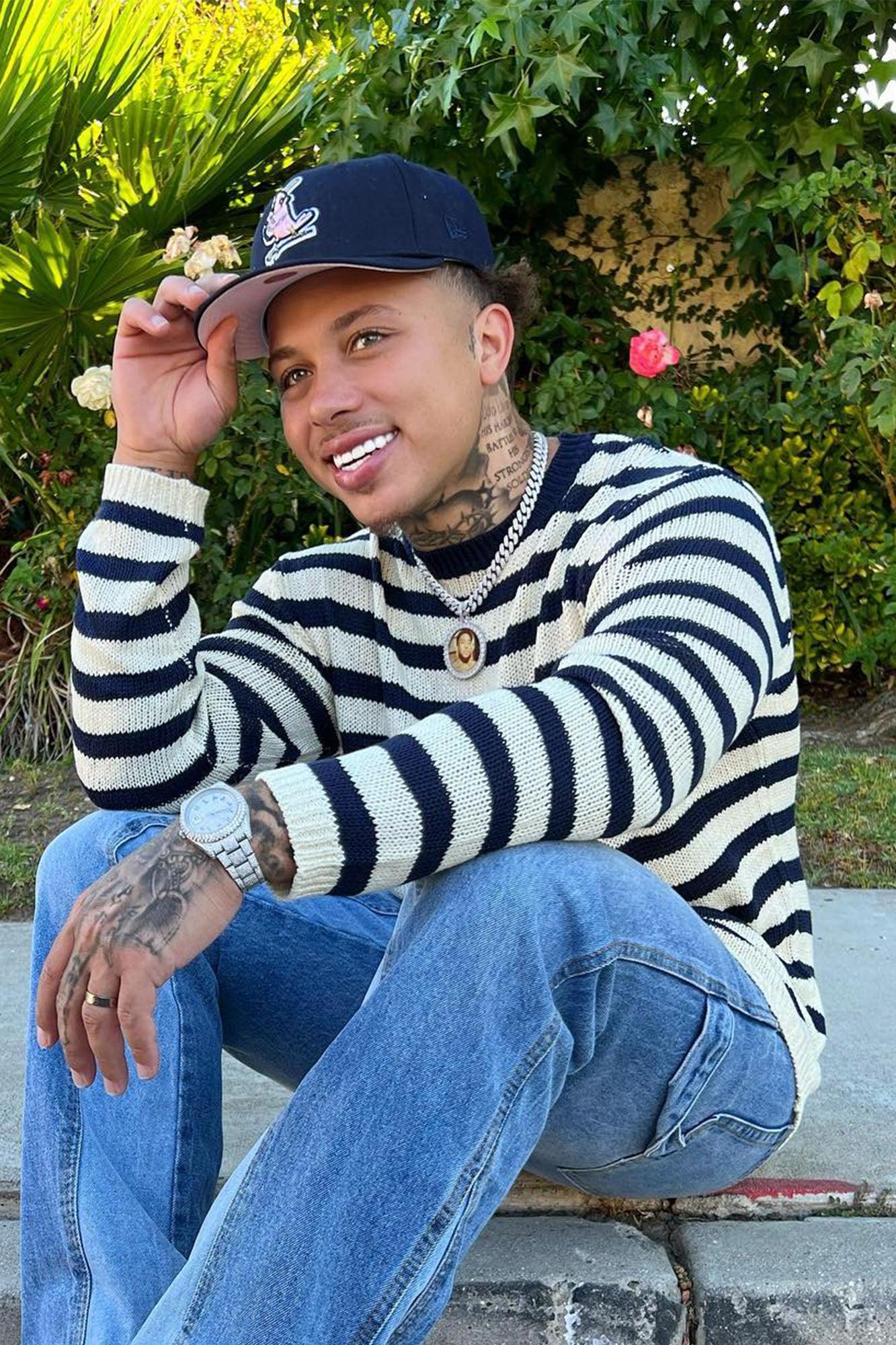 Loose Knit Striped Sweater - Navy/combo Product Image