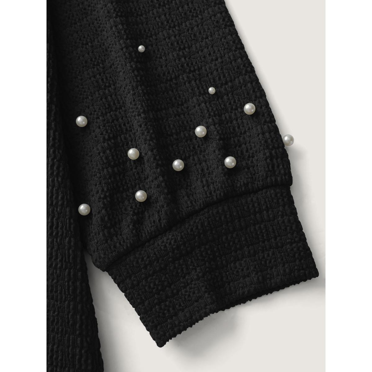 Plus Size Beaded Round Neck Solid Sweatshirt Women Black Party&Cocktail Round Neck Party Sweatshirts BloomChic 14-16/1X Product Image