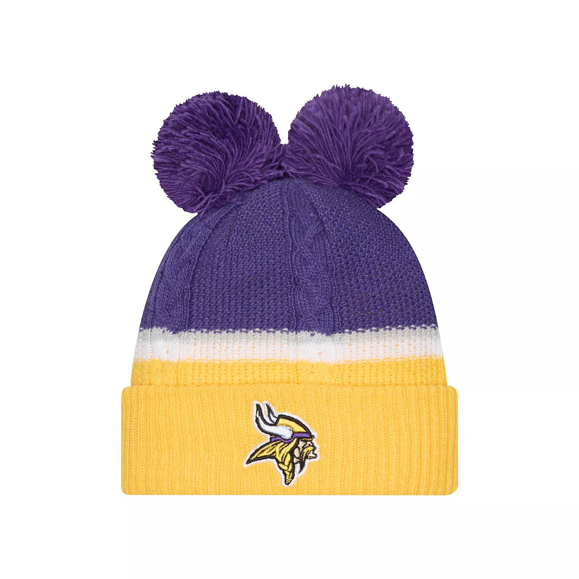 Women's New Era  Purple Minnesota Vikings Double Bubble Cuffed Knit Hat with Poms Product Image
