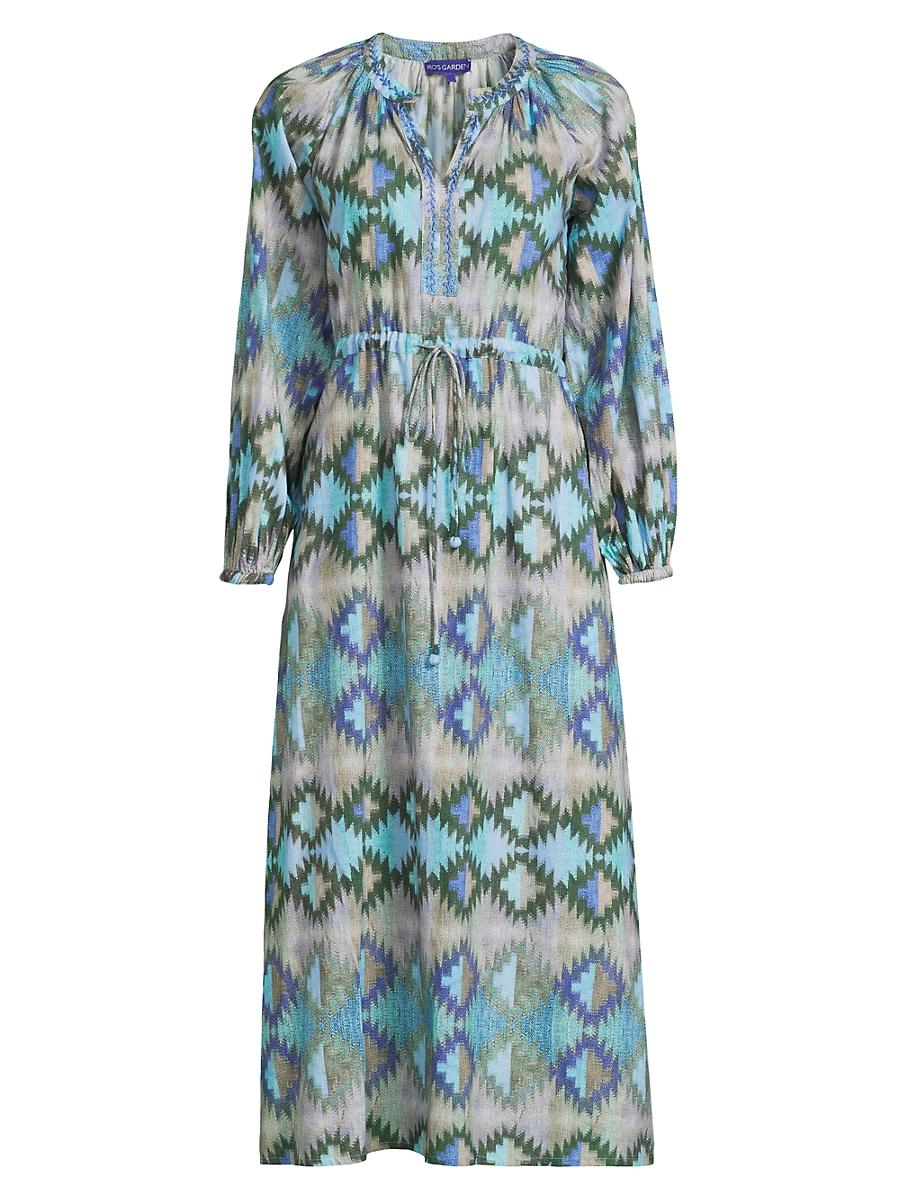 Womens Amalfi Geometric Cotton Long-Sleeve Maxi Dress Product Image