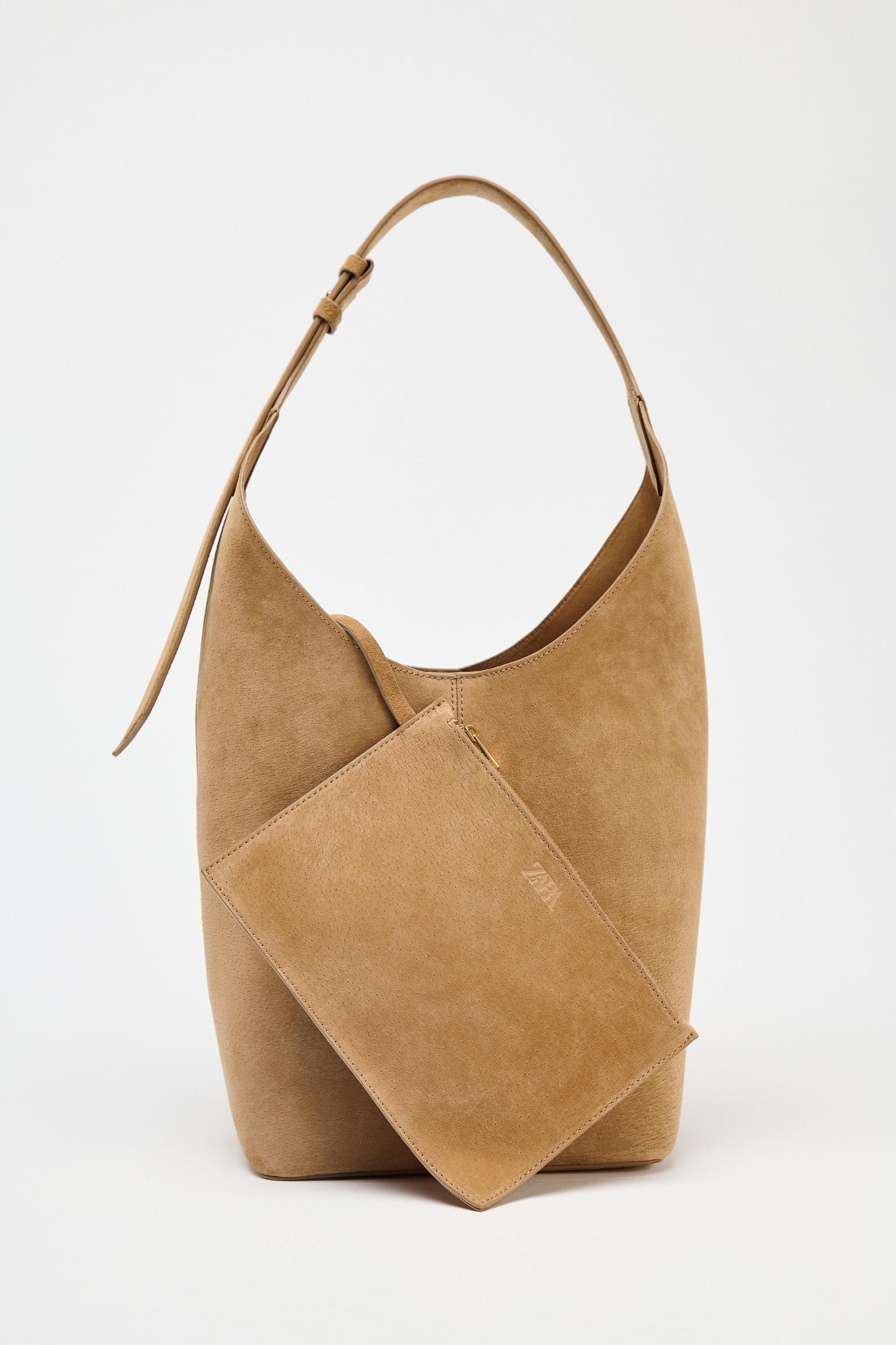 LEATHER MAXI BUCKET BAG WITH HANDLE DETAIL Product Image