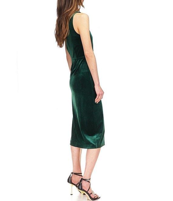 Michael Kors Stretch Velvet Sleeveless Twist Neck Midi Dress Product Image
