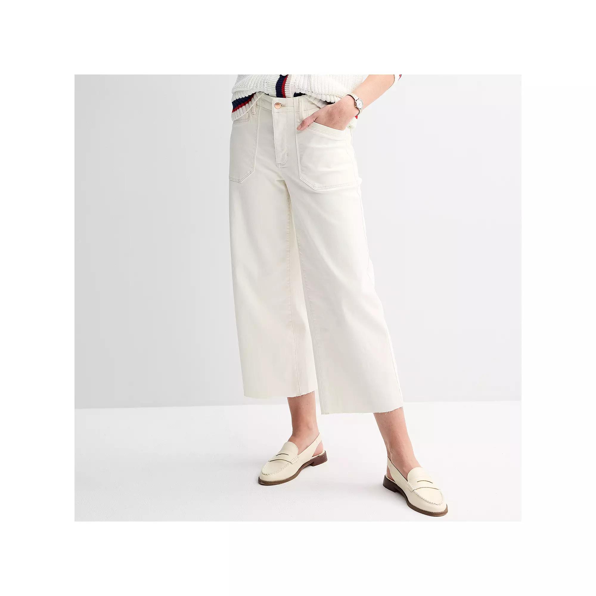 Women's Sonoma Goods For Life® High-Rise Raw Hem Wide Leg Ankle Jeans, Size: 12 Regular, Polar Beige Product Image