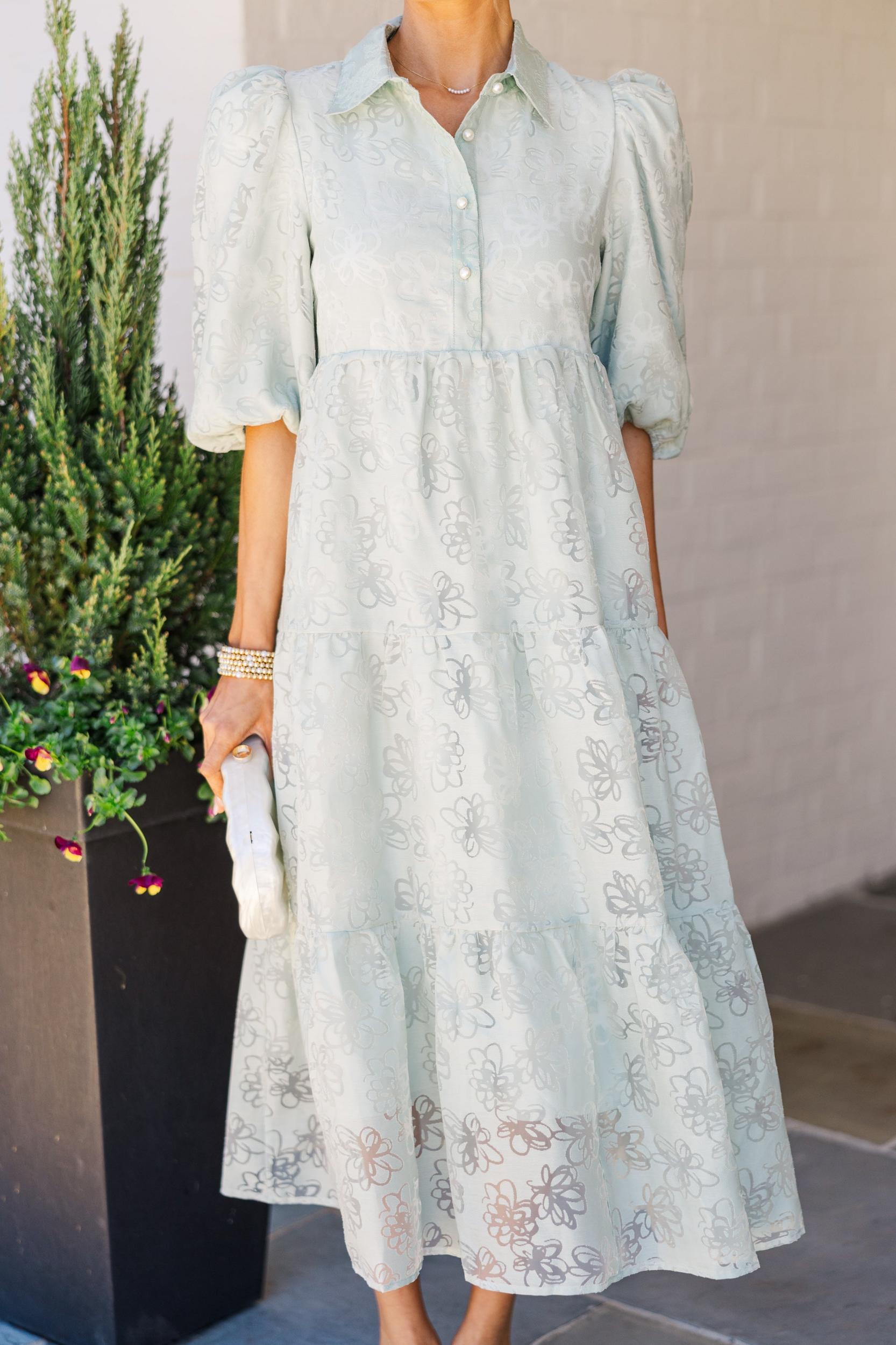 Love Found Sage Green Floral Tiered Midi Dress Female Product Image