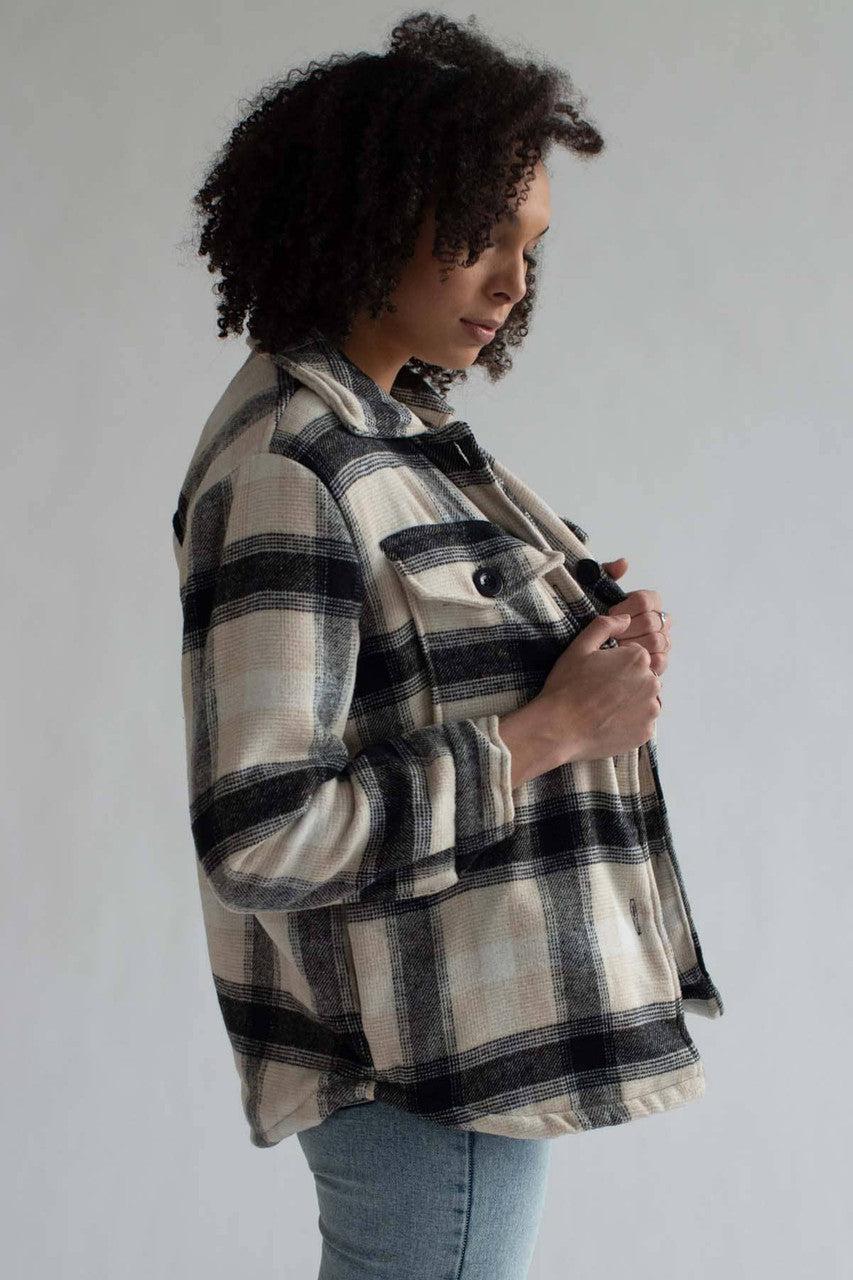 Beige & Black Plaid Lined Shacket Product Image