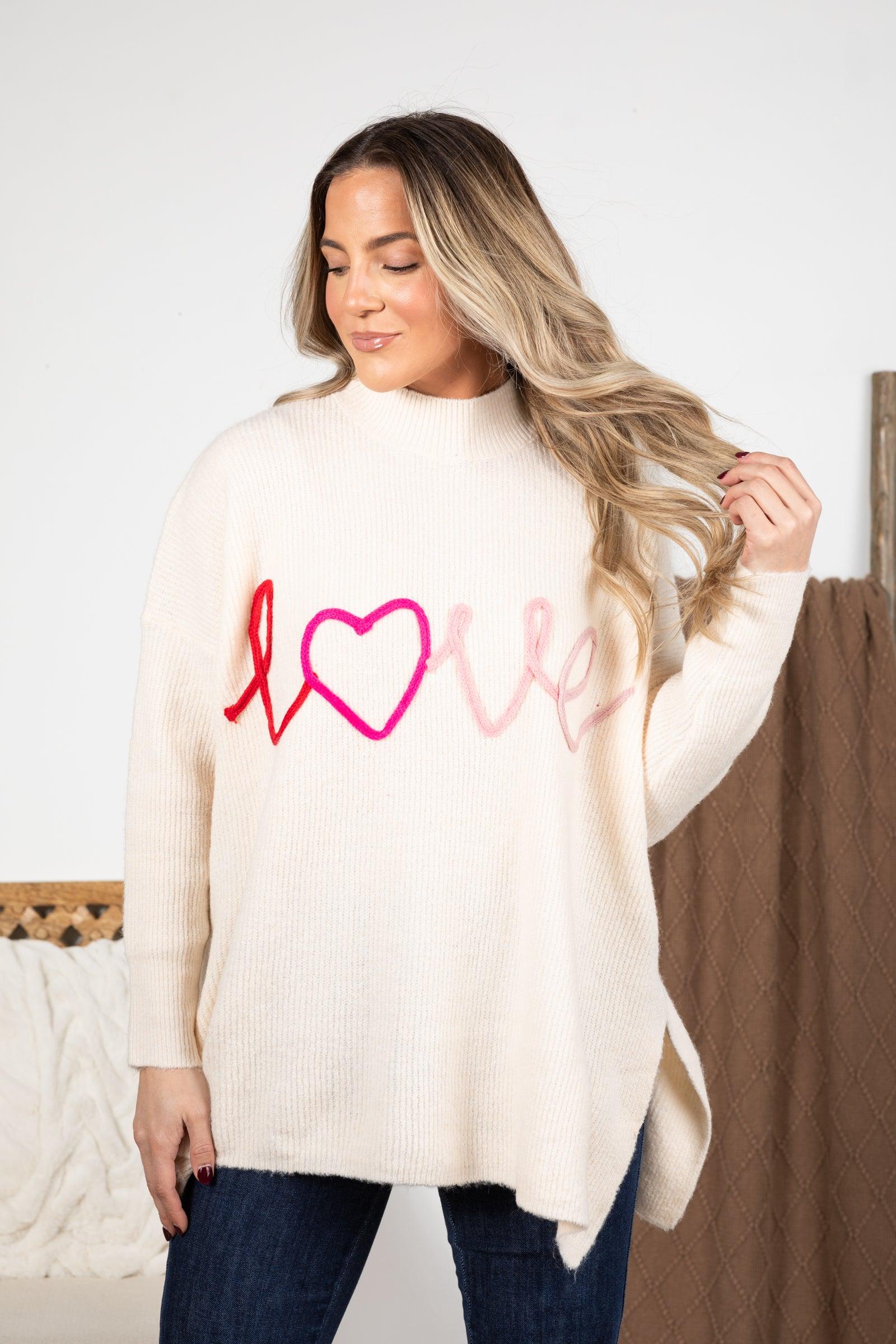 Beige Heart Love Sweater Product Image