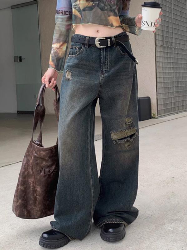 Vintage Blue Tattered Boyfriend Jeans Product Image
