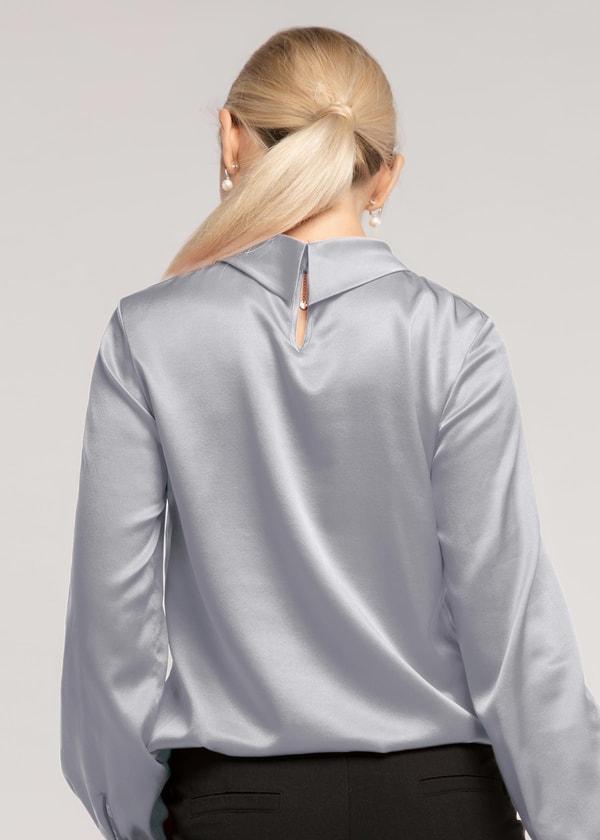 LILYSILK Business Blue Elegant Silk Blouse | Long Sleeves Style | Women Silk Navy Stand Collar Skin-Friendly and Breathable XS Product Image