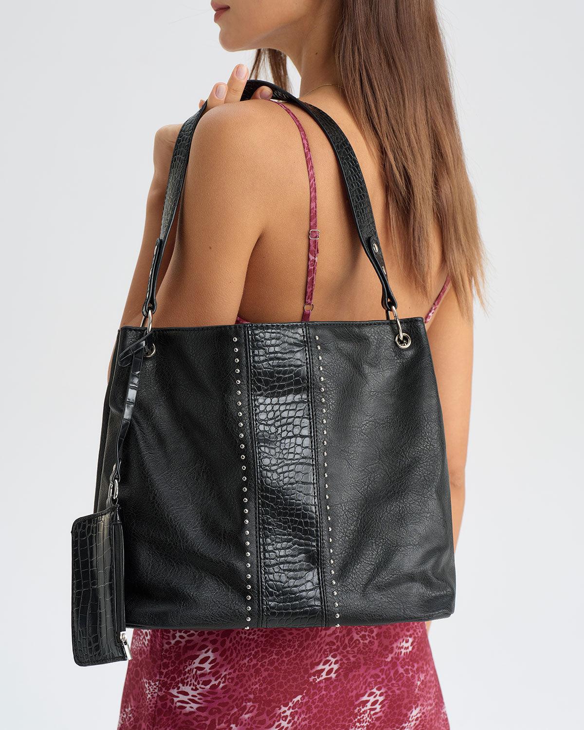 Black Faux Leather Shoulder Bag Product Image