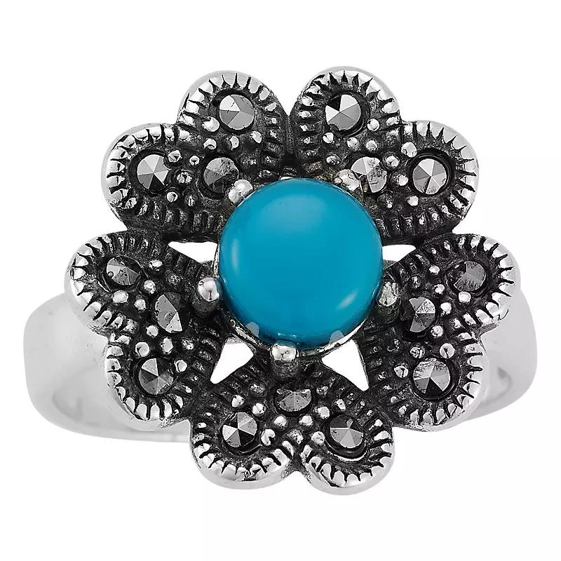 Sunkissed Sterling Sterling Silver Oxidized Turquoise & Cubic Zirconia Flower Ring, Women's,  Product Image