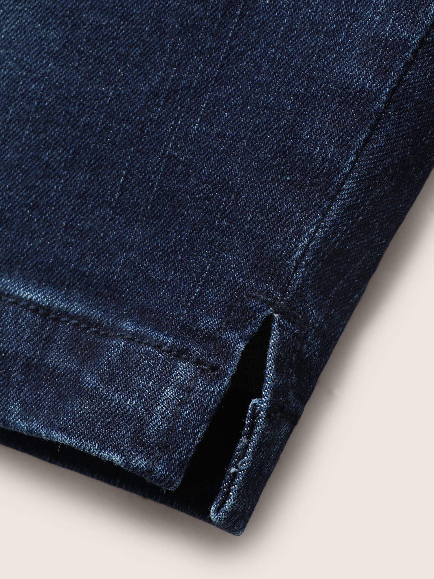 Dark Wash Button Up Split Side Denim Shorts Female Product Image