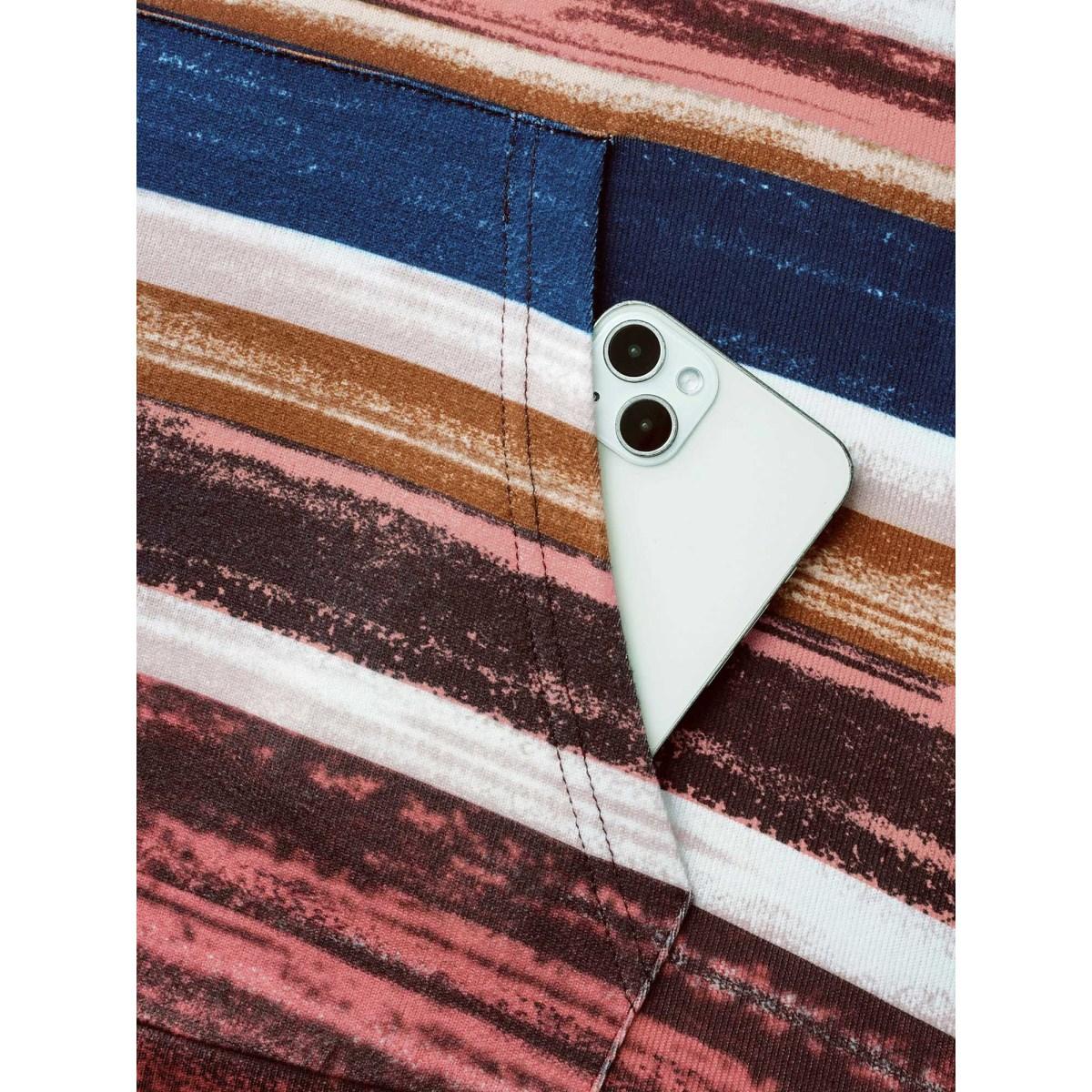 Plus Size Striped Patched Pocket Drawstring Sweatshirt Women Multicolor Casual Drawstring Loose Ruffled collar Everyday Sweatshirts BloomChic 10/M Product Image