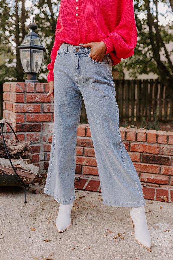 The Lorelai High Waist Pearl Embellished Jean in Light Wash Product Image