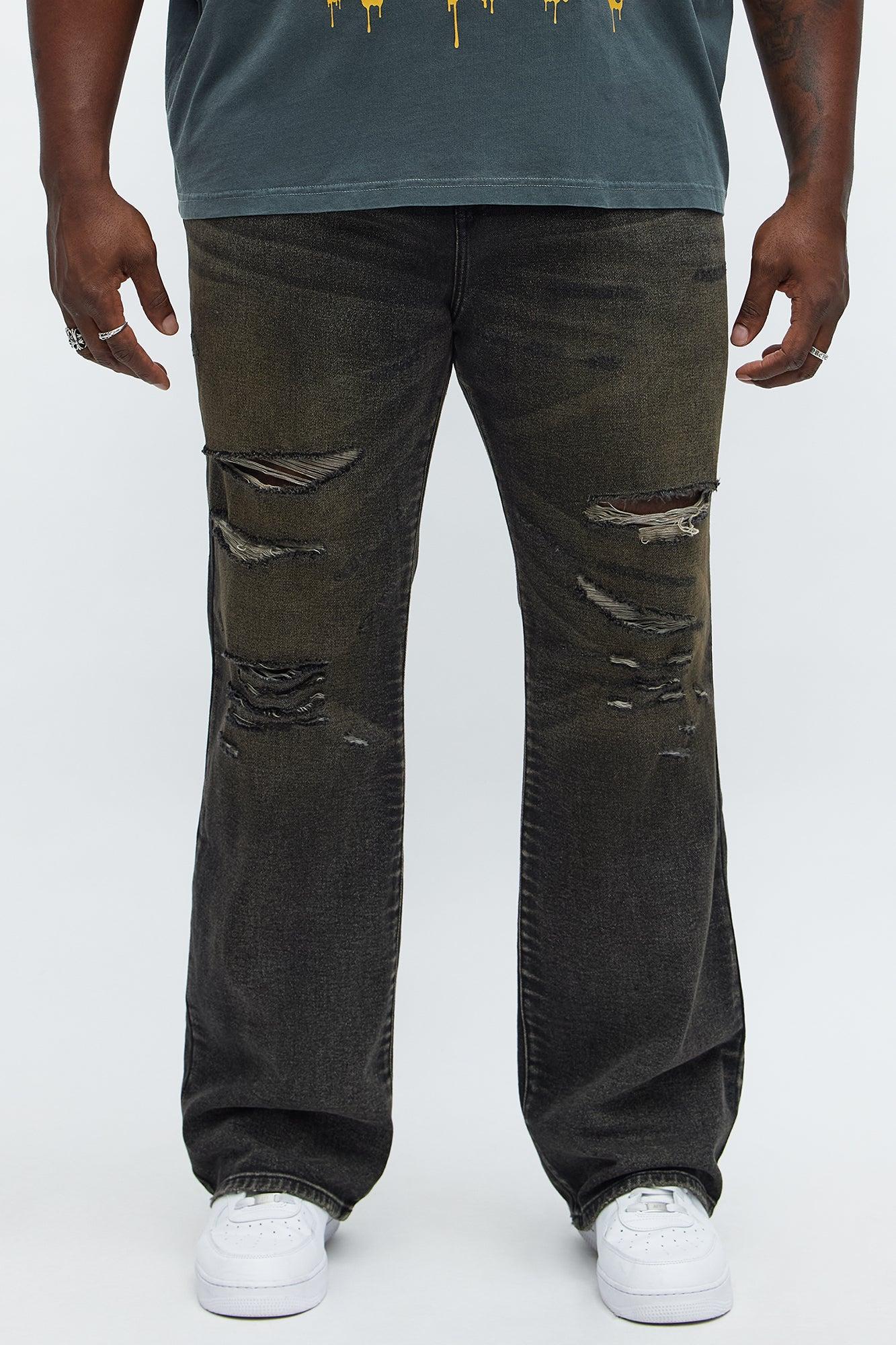 Stacked Slim Flare All Alone Distressed Jeans - Black Wash Male Product Image