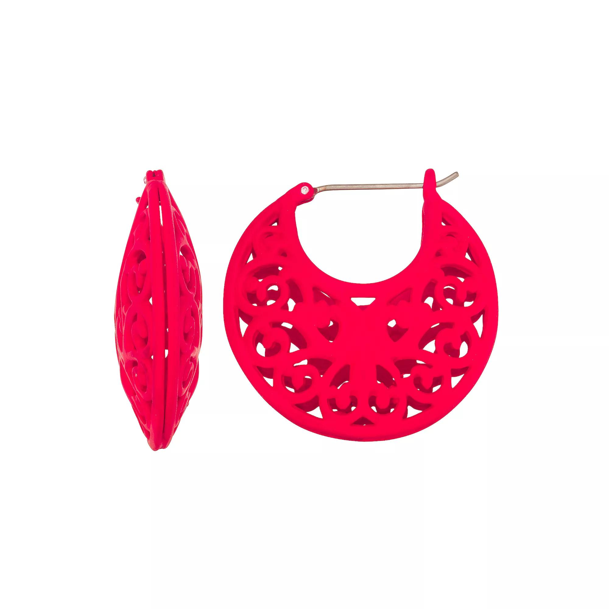 Simply Vera Vera Wang Click-It Filigree Hoop Earrings, Women's, Red Product Image